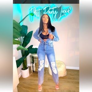 Distressed Denim Jumpsuit